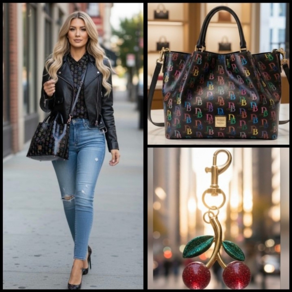 2pc Set: Dooney & Bourke Brenna Satchel & Cherry Bag Charm🍒